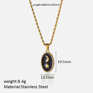 Collier pendentif lune et étoile en acier inoxydable en gros, collier rétro plaqué or, bijoux cadeau - Product Image 6