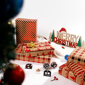 Wholesale 80g <b>Christmas</b> Gold Stamping Kraft <b>Paper</b> Tissue 43*300cm Gift Luxury Custom Packaging <b>Wrapping</b> <b>Paper</b> <b>Roll</b> - Product Image 2