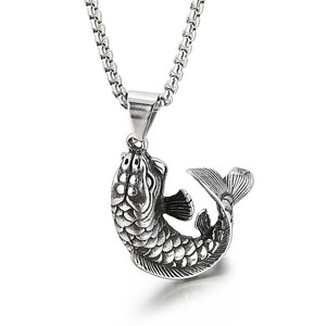 Yunnique – collier avec pendentif en forme de poisson en acier inoxydable pour hommes, bijoux cadeau, chaîne couleur argent, 3.0x60cm, pendentif en forme d'animal, à la mode - Product Image 1