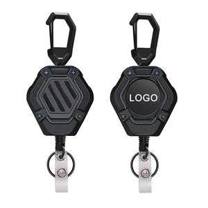 Porte-clés rétractable robuste et personnalisé avec cordon en acier, porte-badge d'identification, mousqueton et anneau porte-clés - Product Image 1