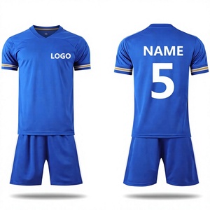 Ensemble de maillots de football personnalisés bleus pour hommes, col en V, manches courtes, sublimation, évacuation de l'humidité, coupe classique, toutes saisons, adulte 2027 - Product Image 1
