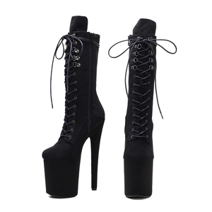 20CM / 8 Pouces Suede Upper Pole Dancing Shoes Plate-forme à talons hauts Bottes <span class=keywords><strong>mi</strong></span>-<span class=keywords><strong>mollet</strong></span> à lacets Pole Dance Boots - Product Image 5