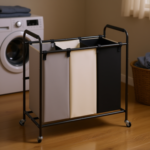 Carrito clasificador de ropa de 3 secciones, resistente, con ruedas bloqueables, para clasificar la ropa, organizador de almacenamiento para dormitorio o lavadero - Product Image 2