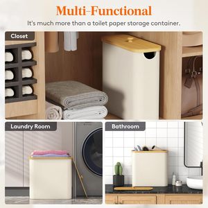 Oxford Cloth Storage <b>Basket</b> With Bamboo Lid Rectangle <b>Foldable</b> For Bathroom Storage Beige Gray Black Navy Blue Off White - Product Image 2