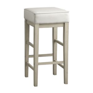 Juego de 2 taburetes DB Transitional de 29 pulgadas con marco de madera maciza con acabado blanco, asiento de piel sintética blanca, muebles de cocina - Product Image 2