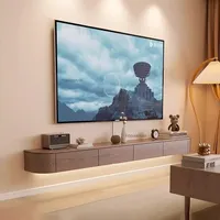 Meuble TV flottant en bois massif, style nordique, avec rangement pour salon, idéal petit appartement, éclairage d'ambiance, fabricant de meubles