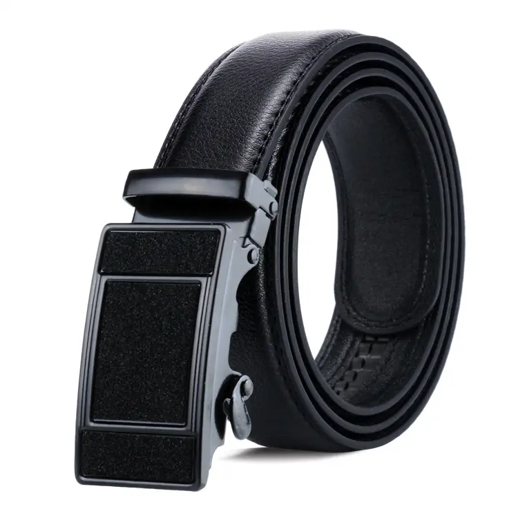 DDA718 Fashion Simple Male Waist Strap Durable Casual Business Ratchet Plain Belt Men Automatic Buckle Matte Black Leather Belts