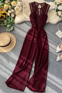 Mono de verano sin mangas, sin tirantes, con encaje y patchwork, largo, sin espalda, para mujer, de una pieza, al por mayor - Product Image 6