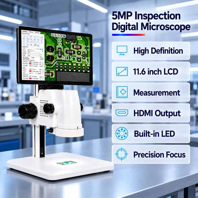 Digital Measuring Stereo Microscope for Laboratory Use 11.6" LCD Screen 17X-110X Magnification Model LX-916