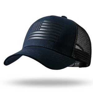 Casquette de camionneur drapeau américain avec support du fabricant - Casquette Snapback, Casquette de baseball pour hommes et femmes - Maille respirante sur les côtés pour un usage décontracté - Product Image 1