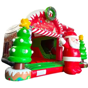 Château gonflable publicitaire de Noël avec bonhomme de neige et Père Noël pour fêtes de Noël - Product Image 5