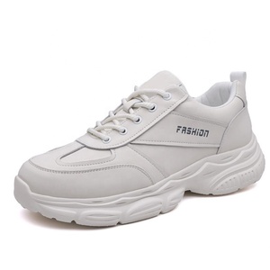 Chaussures Chunky pour Hommes en Cuir Véritable à Bout Rond, Lacets, Sneakers Casual à la Mode, Toutes Saisons, Course en Plein Air, Blanc - Product Image 5