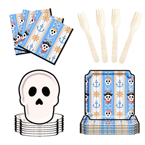 DAMAI Halloween Pirate Theme Tableware Set and Disposable Paper Dinner Plates Dessert Plates Tableware Sets - Product Image 5