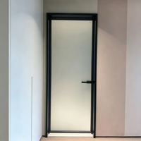 Porte de salle de bain moderne en alliage d'aluminium et verre, résistante à l'eau et à l'humidité, porte battante intérieure