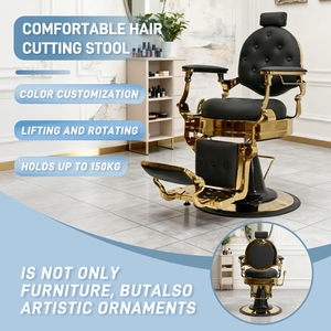 Silla de Peluquería Hidráulica XFMC Glamorous para Hombre, Silla de Barbero Reclinable de Alta Resistencia en Negro y Dorado - Product Image 2