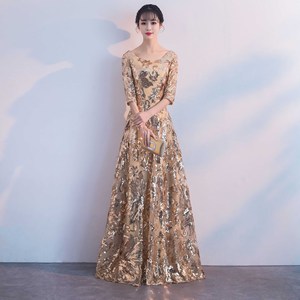 Nuovi Abiti da Sera Lunghi Dorati per Donna, Modello Elegante per Cerimonie e Feste Annuali - Product Image 3