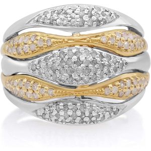 Ornaatis Diamond <b>Ring</b> 0.75 Cttw Round Cut Two Tone 925 Sterling Silver Wave <b>Dome</b> Women's Size 7 Elegant - Product Image 1