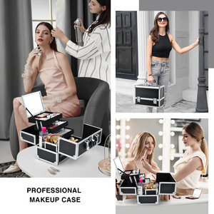 Estuche <span class=keywords><strong>de</strong></span> <span class=keywords><strong>Maquillaje</strong></span> Portátil <span class=keywords><strong>de</strong></span> Gran Capacidad con Cerradura y Espejo, <span class=keywords><strong>de</strong></span> Aluminio, con Soporte <span class=keywords><strong>para</strong></span> Brochas, 3 Bandejas, Maleta <span class=keywords><strong>para</strong></span> Maquilladores - Product Image 5