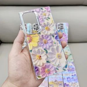 Penjualan laris casing ponsel tiup dampak tinggi tpu electroplating berlian glitter lukisan minyak bunga anak perempuan