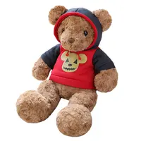 Animal en peluche ours en peluche 50cm avec vêtements à capuche rouge et violet ou cadeaux d'anniversaire pour filles, garçons et enfants