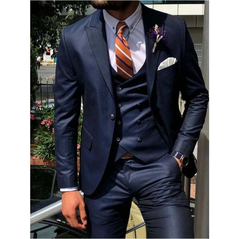 New 2022 Dark Blue 3 Piece Slim Men Suits Fashion Custom Made For Wedding Groom tuxedo Prom Formal Tailor Made coat pant