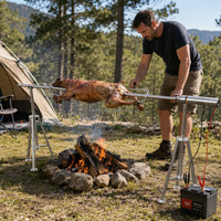 Barbecue rotatif sur trépied portable pour le camping, pour agneau et poulet, à feu ouvert, personnalisable en gros