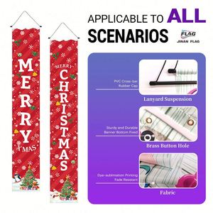Banderas Decorativas Navideñas con Temática Roja, Cuádruples de PVC para Colgar, Rectangulares Largos de 30*180cm, Tela de Poliéster Personalizable, 2 Piezas - Product Image 3