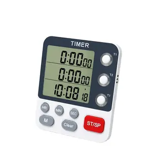 3 Channels Kitchen Timer 100 Hours Countdown Timer For Shower Study Stopwatch 3-Alarms Reminder /Clock