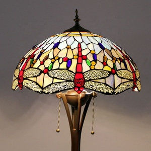 LongHuiJing - Pantalla de Lámpara Hecha a Mano de 16 Pulgadas, Diseño de Libélula Azul Multicolor, Estilo Tradicional, LED, Vidrio Teñido, E26/E27 - Product Image 5