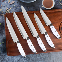 Lot de 5 couteaux de cuisine de différentes tailles en acier inoxydable avec manche en plastique de couleur blanche Couteau de boucher Vente en gros