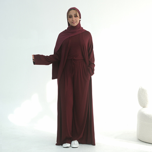 Ensemble Loriya 3 pièces : Abaya longue, gilet intérieur et pantalon large, tenue décontractée respirante en modal pour <span class=keywords><strong>l</strong></span>'été 2026 - Product Image 1