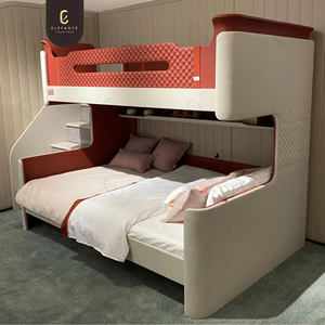 Высококачественная роскошная дизайнерская Современная белая однотонная деревянная кожаная детская двуспальная двухъярусная кровать для виллы мебель для спальни - Product Image 1