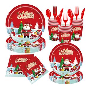 Platos de Papel de Navidad con Diseño de Papá Noel, Renos y Muñecos de Nieve, Juego de Vajilla Desechable para la Cena Navideña - Product Image 1