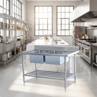 Évier double en acier inoxydable 304 brossé, certifié NSF, robuste, pour cuisine industrielle et commerciale, OEM ODM, style européen, réglable