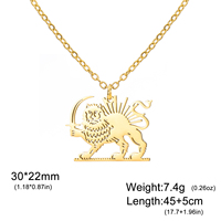 Collier Lion et Soleil de l'Empire Persan, Collier Vintage Lion Royal de Perse, Collier en Acier Inoxydable Symbole Historique Persan