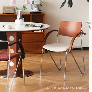 Dining Chair Bauhaus Style Solid Wood With <b>Backrest</b> And Armrests For Home Dining Room - Product Image 4