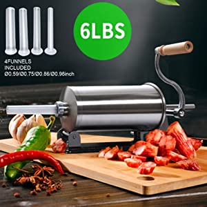 6LB Manual Sausage Stuffer - Horizontal Stainless Steel Sausage Maker Machine