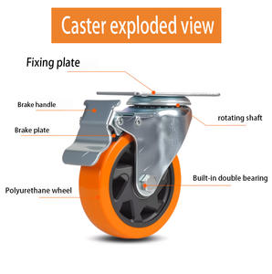 Roue pivotante en polyuréthane robuste de 1 à 8 pouces avec verrouillage central, roues de chariot industrielles personnalisables OEM, roulement à billes, 500 kg - Product Image 2