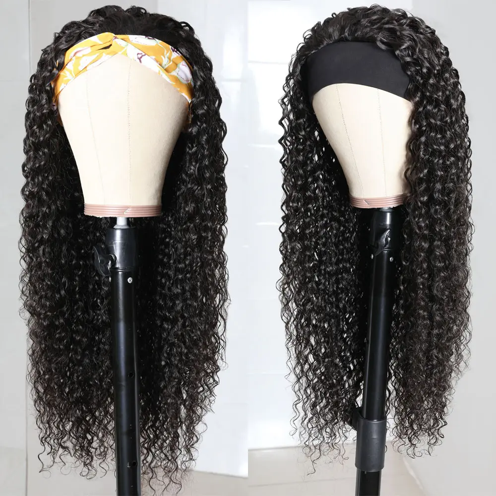 Wholesale Headband Wig Human Hair For Black Women Cuticle Aligned Human Hair Kinky Curly Hair Wigs With Headband