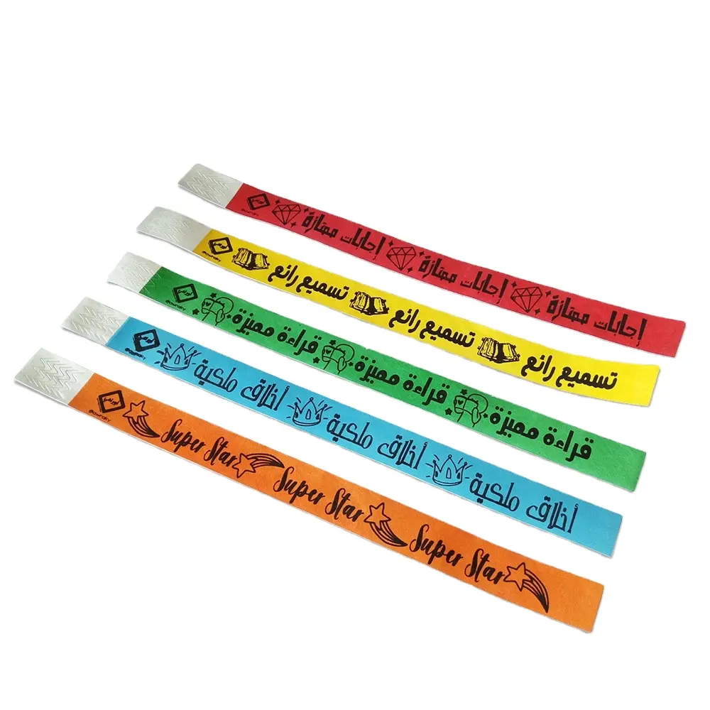 Waterproof Disposable Gliding Tyvek Custom Printing lOGO Tyvek Paper Tickets Wrist Bands Identification Bracelets For Events