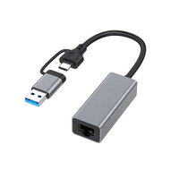 Adaptador USB 3.0 Dual a Ethernet, USB C a RJ45 Gigabit LAN 1000Mbps, Compatible con MacBook, Surface, Windows OS, Aluminio