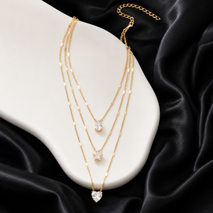 Colliers vintage multicouches plaqués or et argent, avec pendentifs empilés en strass, en forme de cœur, d'étoile et de goutte d'eau, pour femmes et jeunes filles - Product Image 3