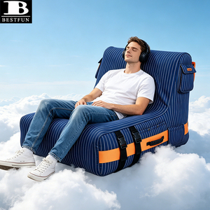 Canapé gonflable automatique à rayures verticales, chaise longue de camping avec dossier pour la plage, la piscine, le jardin, l'extérieur, la maison, le camping - Product Image 1