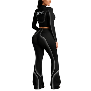 طقم رياضي نسائي Y2k مكون من قطعتين: بنطلون واسع الساق وسترة بسحاب للتمارين الرياضية واليوغا - Product Image 2