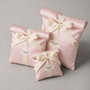 Luxury Black Satin Jewelry Pouch Ribbon Tie <b>Envelope</b> Bag for Ring Necklace Gift Packaging Custom Logo - Product Image 3