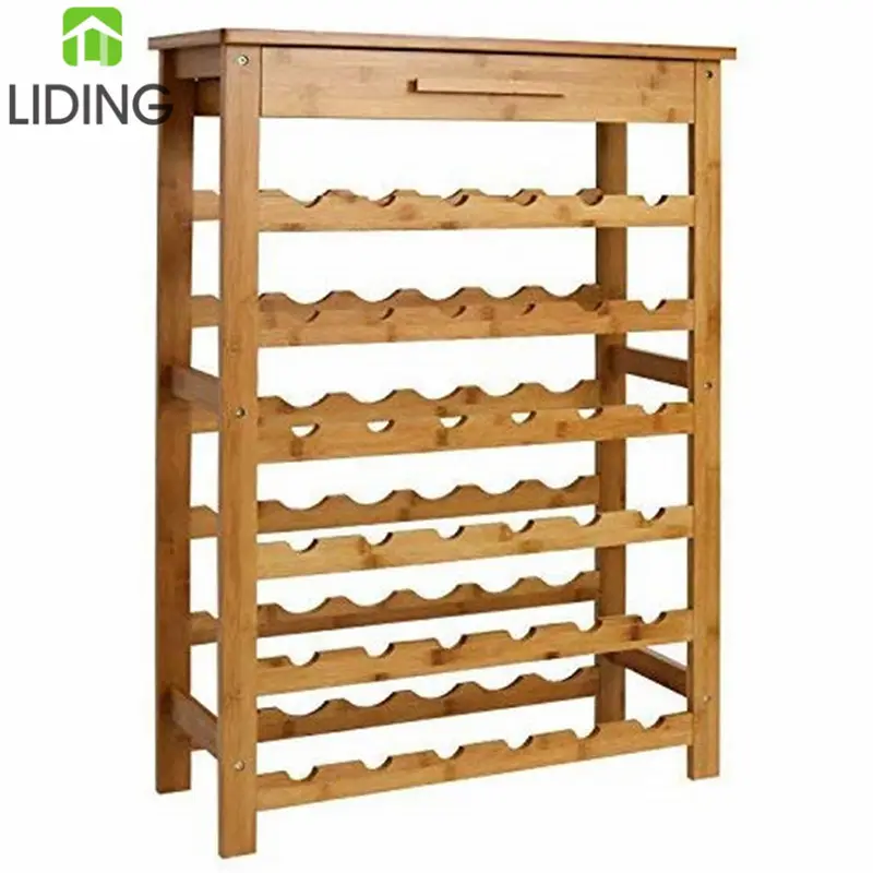 36 Bottle Bamboo Wine Rack with Drawer 6 Tier Free Standing Floor Wine Bottles Storage Shelves Holder Rack Display Shelf