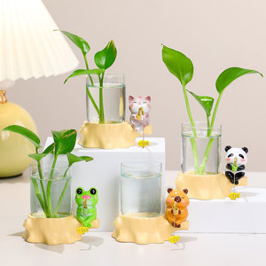 Vase hydroponique mignon en forme d'animal avec fonction d'arrosage automatique pour la décoration de plantes de bureau - Product Image 1