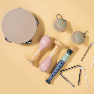 Juego de Instrumentos Musicales de Madera al por Mayor, Instrumento de Percusión de Madera con Pandereta Triangular, Maracas, Castañuelas, Flauta, Juego de 5 Piezas - Product Image 2