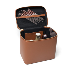 Borsa da Toilette <span class=keywords><strong>Professionale</strong></span> in Pelle PU Marrone, Grande Capacità, Organizer Cosmetico Portatile, Custodia per Prodotti di Bellezza da Donna - Product Image 2