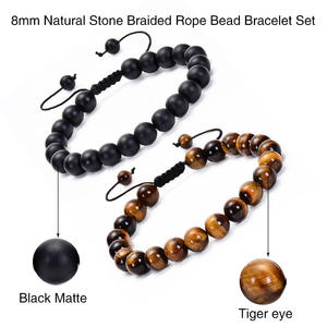 Ensemble de bracelets en corde tressée avec perles en œil de tigre noir mat naturel de 8 mm, <span class=keywords><strong>code</strong></span> <span class=keywords><strong>morse</strong></span>, fait à la main, pour homme, père, fils, petit ami, meilleur cadeau - Product Image 5